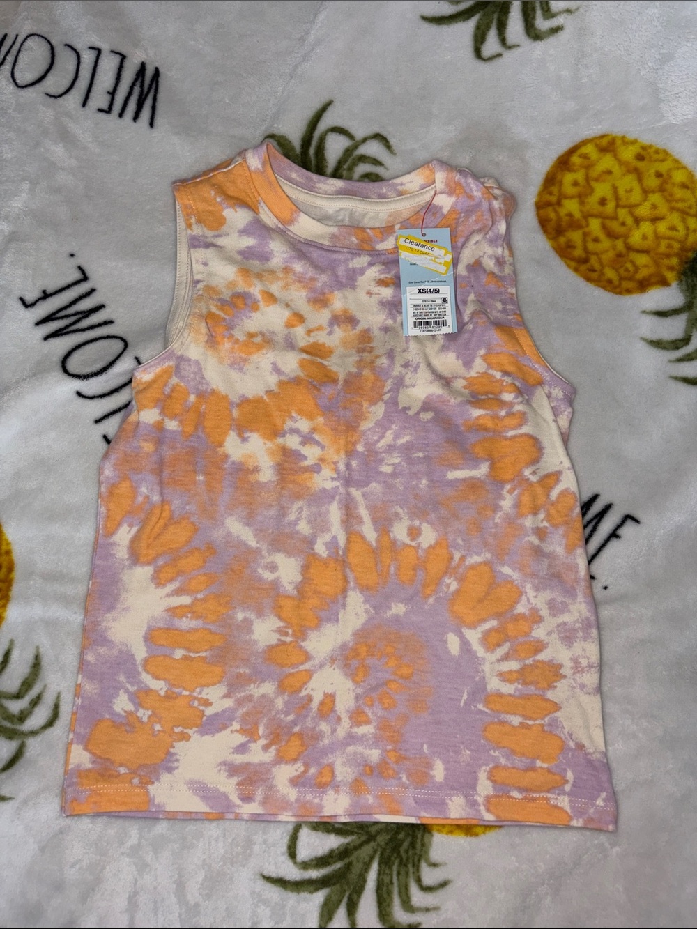 Tie-Dye Sleeveless Tank Top in Peach & Lavender XS 4/5
